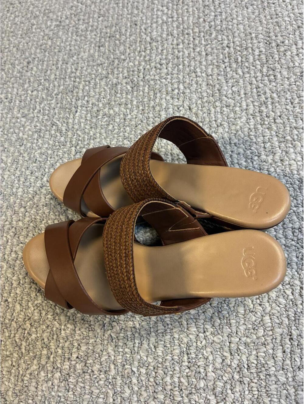 UGG Adriana Brown Leather Slide Sandals Size 8 New With Box - Picture 4 of 11